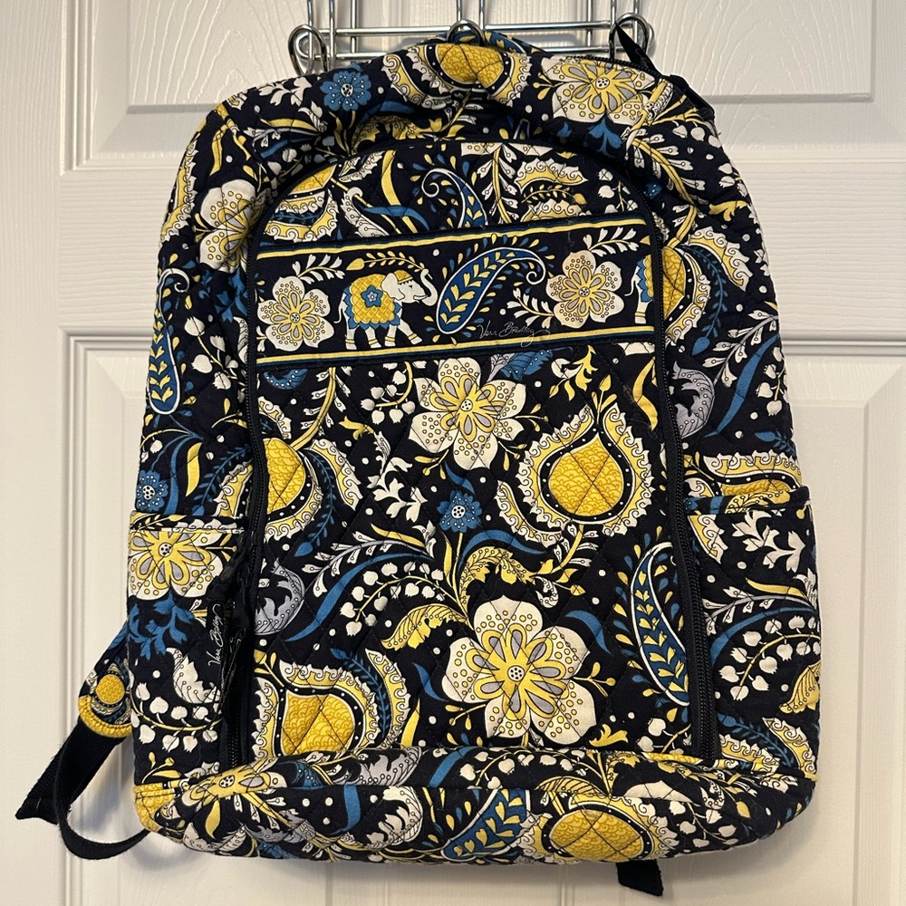 Vera Bradley Quilted Floral Paisley Backpack - Navy, Yellow, Blue